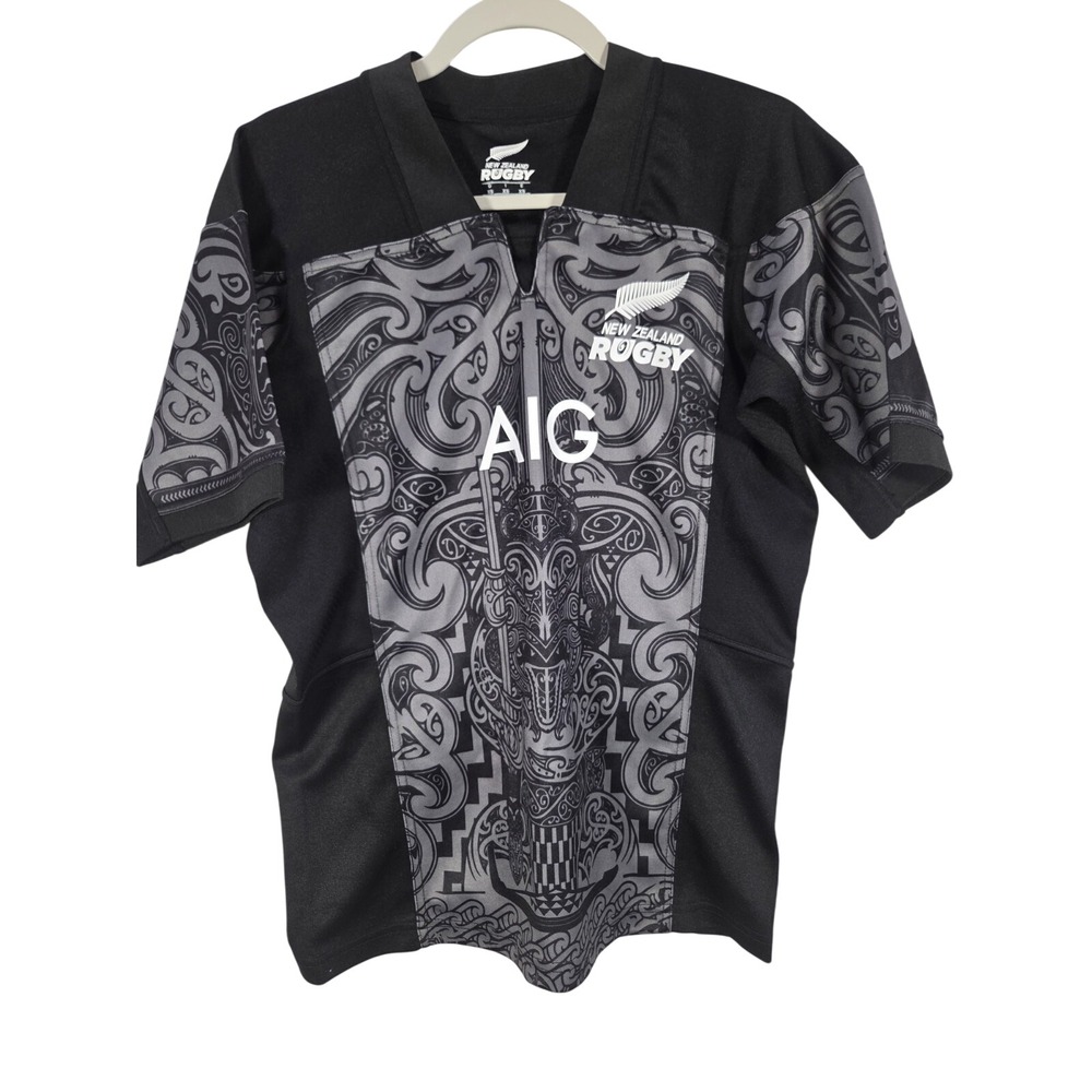 New Zealand‎ Rugby Jersey Mens XS Black Grey Maori Graphic AIG All Blacks Sport